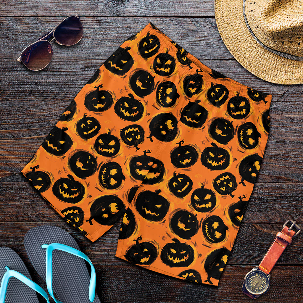 Black Halloween Pumpkin Pattern Print Men's Shorts