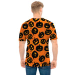 Black Halloween Pumpkin Pattern Print Men's T-Shirt