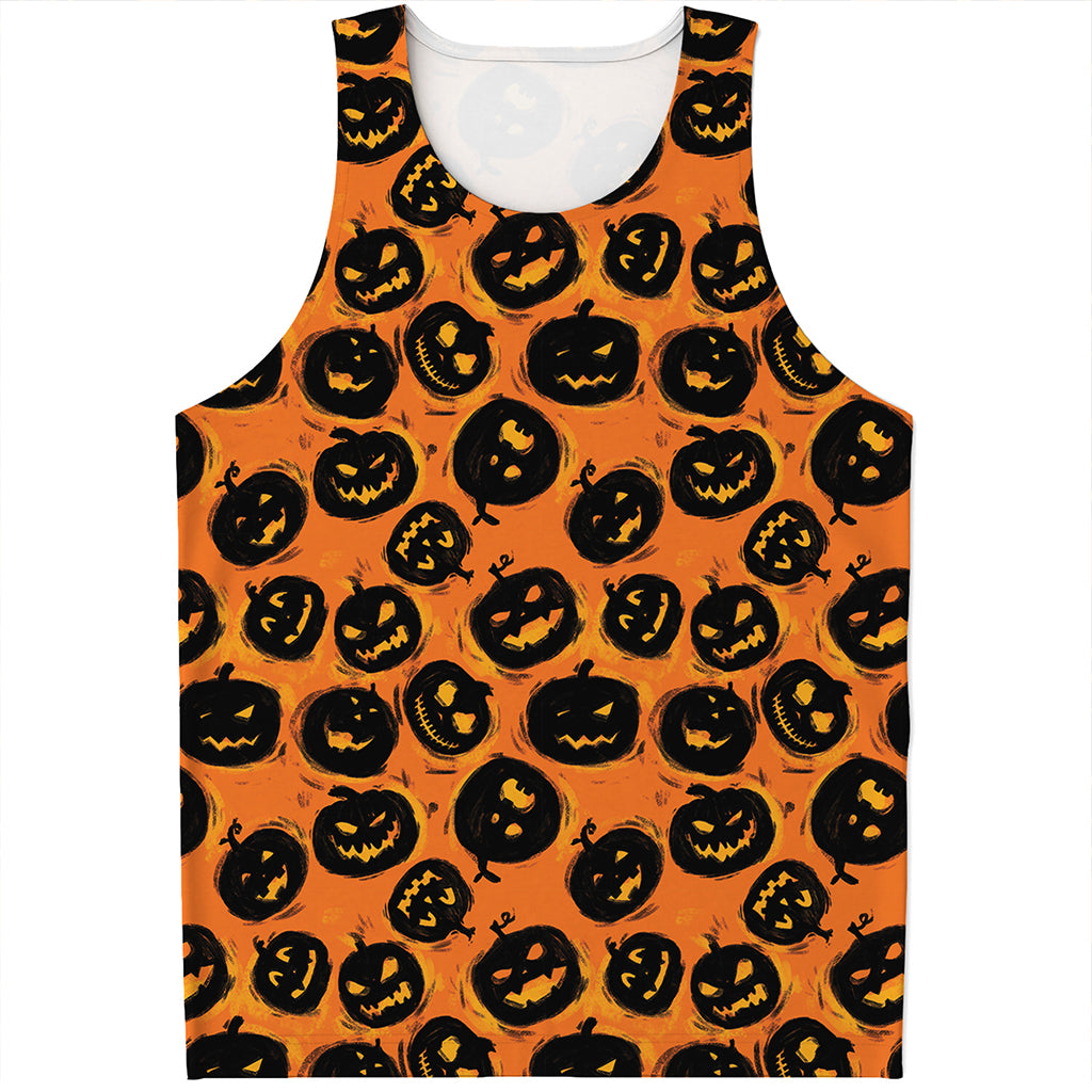 Black Halloween Pumpkin Pattern Print Men's Tank Top