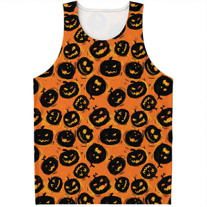 Black Halloween Pumpkin Pattern Print Men's Tank Top