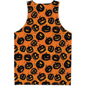 Black Halloween Pumpkin Pattern Print Men's Tank Top