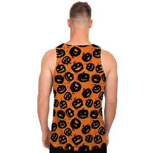 Black Halloween Pumpkin Pattern Print Men's Tank Top