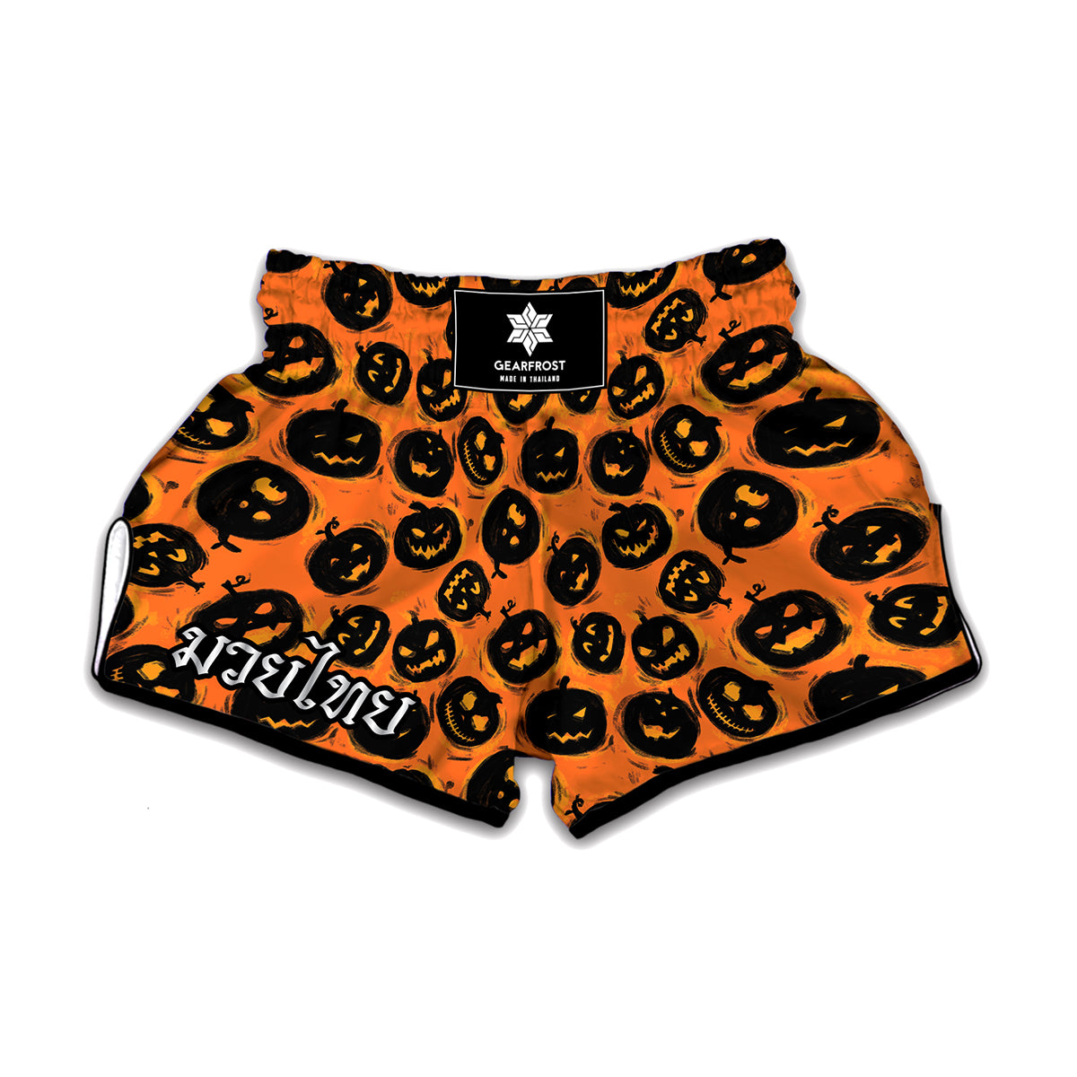 Black Halloween Pumpkin Pattern Print Muay Thai Boxing Shorts