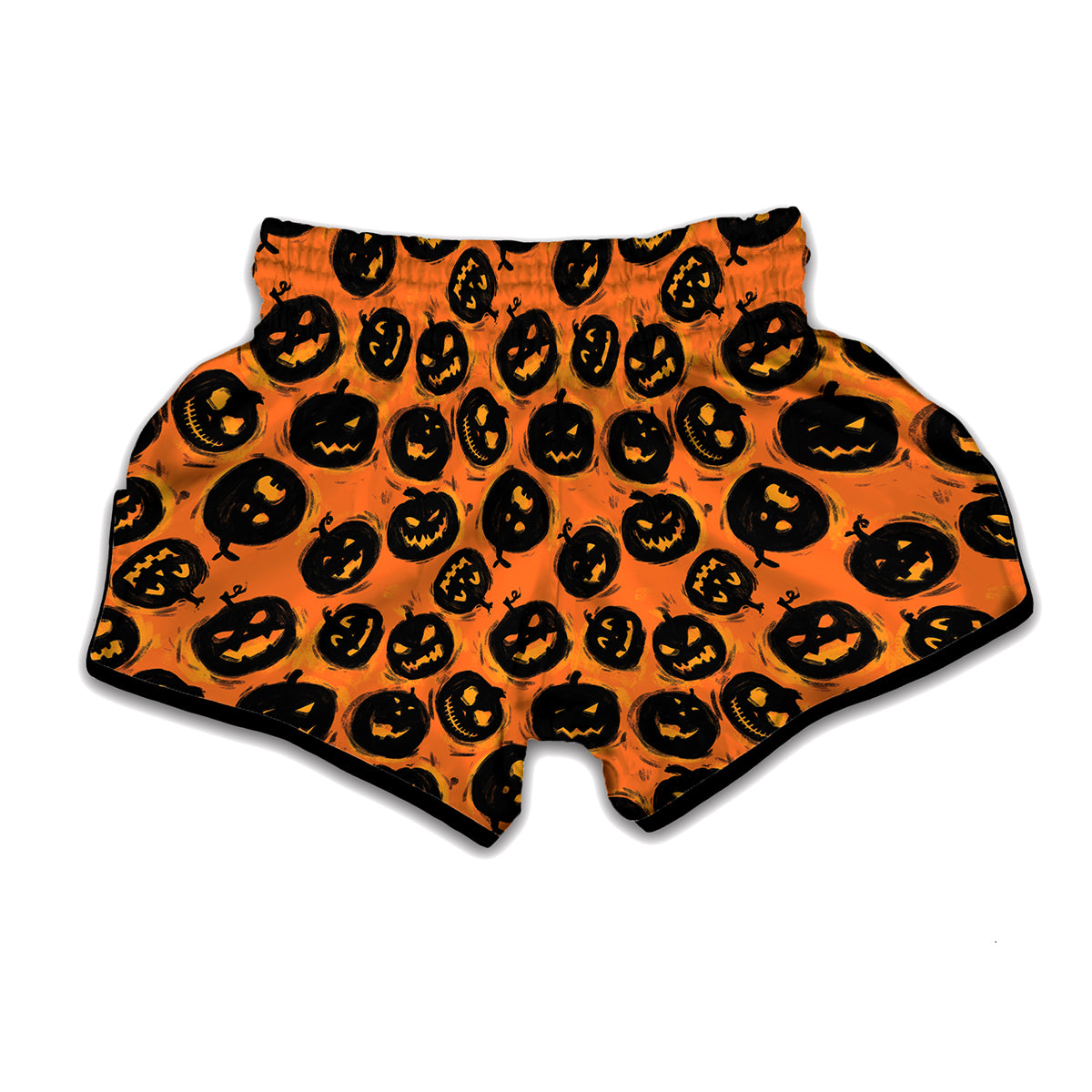 Black Halloween Pumpkin Pattern Print Muay Thai Boxing Shorts