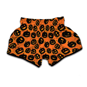 Black Halloween Pumpkin Pattern Print Muay Thai Boxing Shorts