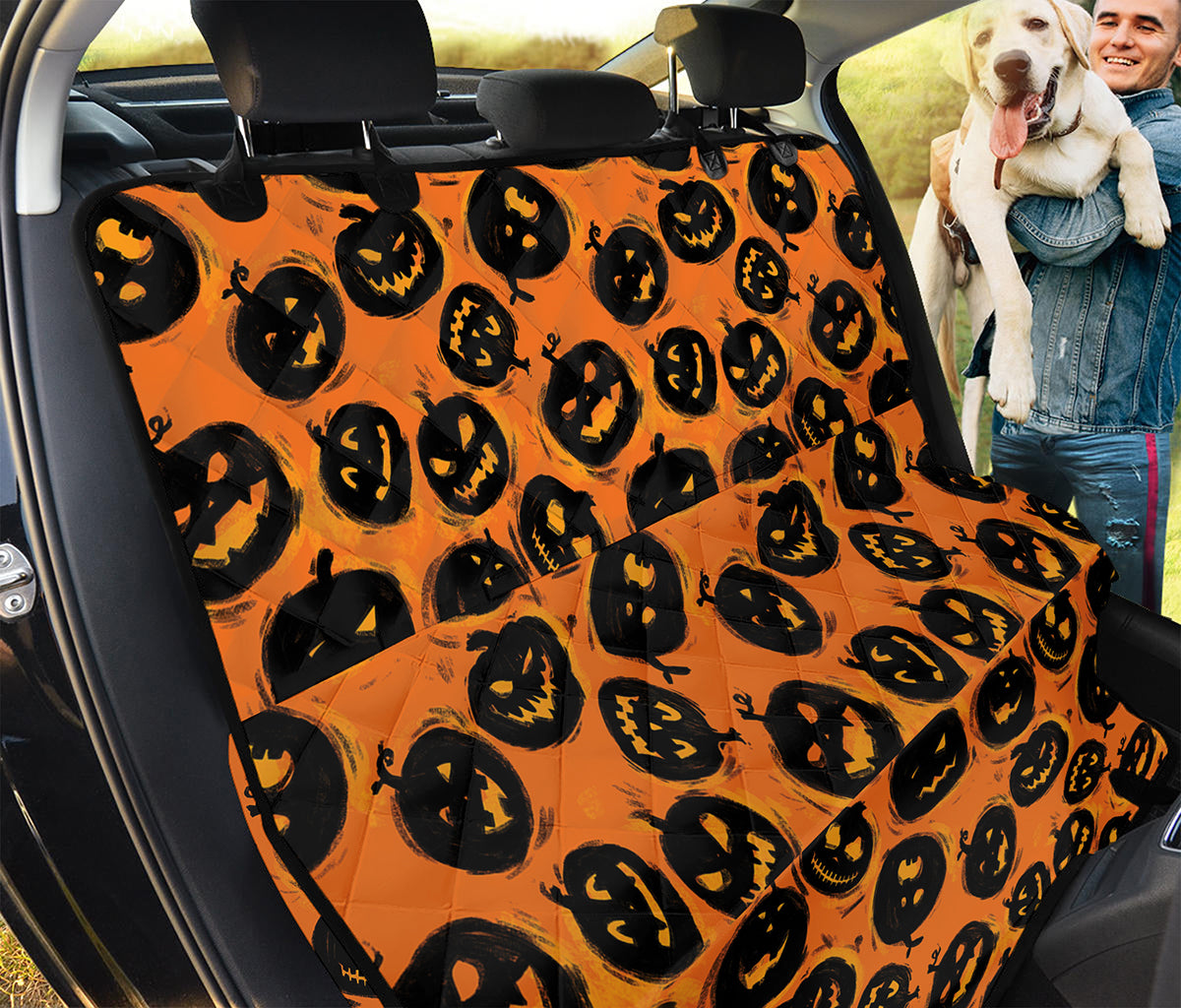 Black Halloween Pumpkin Pattern Print Pet Car Back Seat Cover