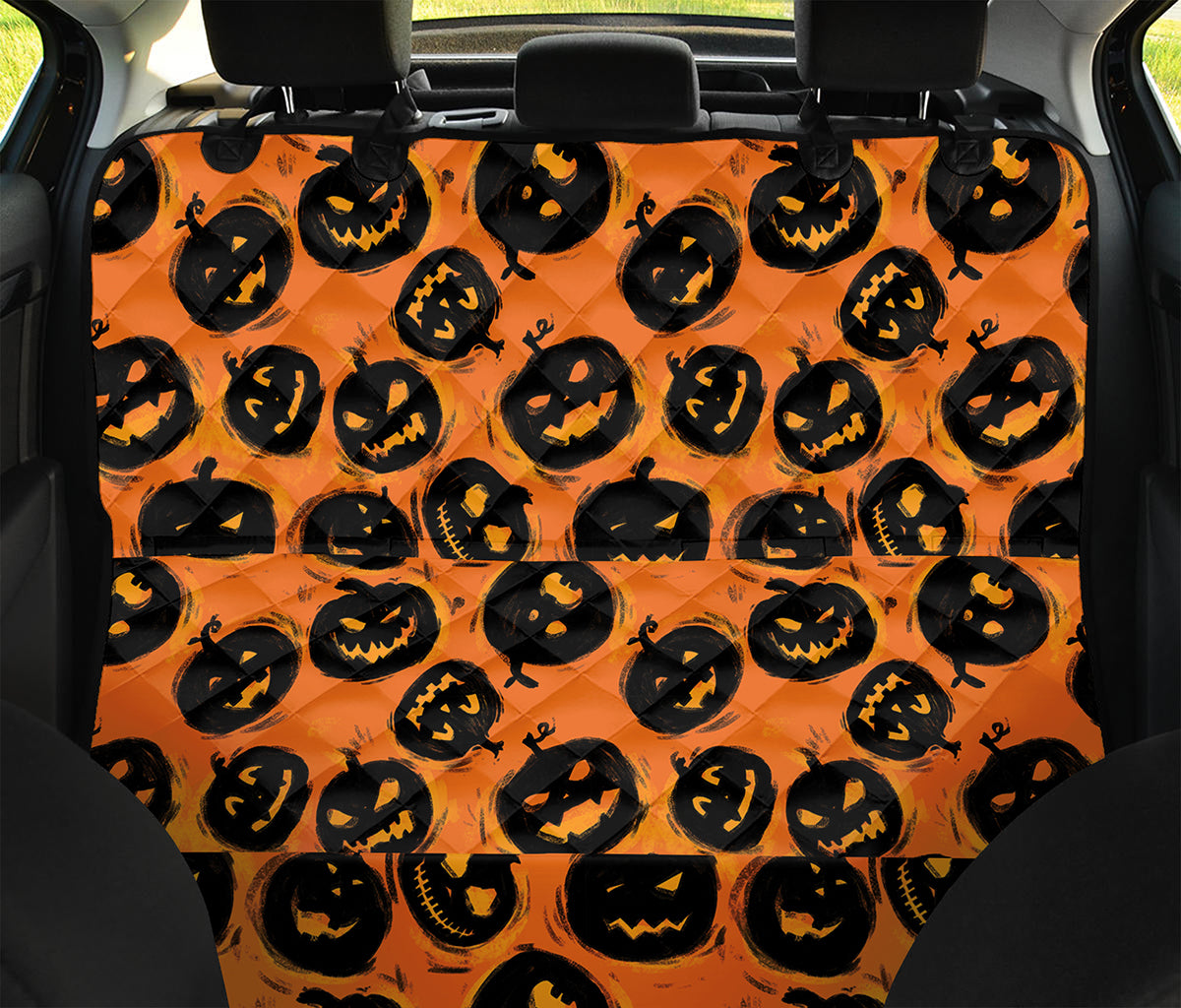 Black Halloween Pumpkin Pattern Print Pet Car Back Seat Cover