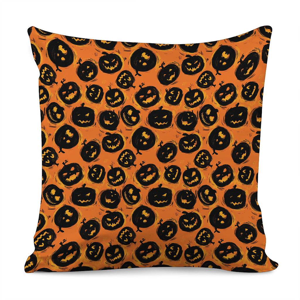 Black Halloween Pumpkin Pattern Print Pillow Cover