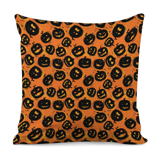 Black Halloween Pumpkin Pattern Print Pillow Cover