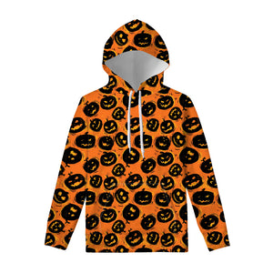 Black Halloween Pumpkin Pattern Print Pullover Hoodie