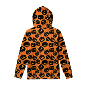 Black Halloween Pumpkin Pattern Print Pullover Hoodie