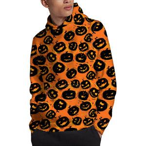 Black Halloween Pumpkin Pattern Print Pullover Hoodie