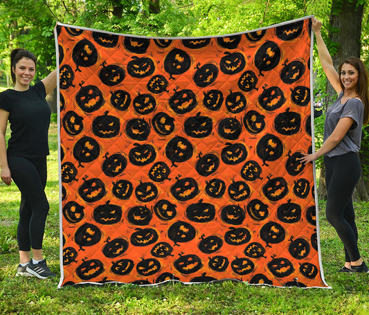 Black Halloween Pumpkin Pattern Print Quilt