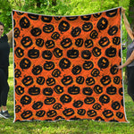 Black Halloween Pumpkin Pattern Print Quilt