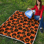 Black Halloween Pumpkin Pattern Print Quilt