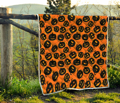 Black Halloween Pumpkin Pattern Print Quilt