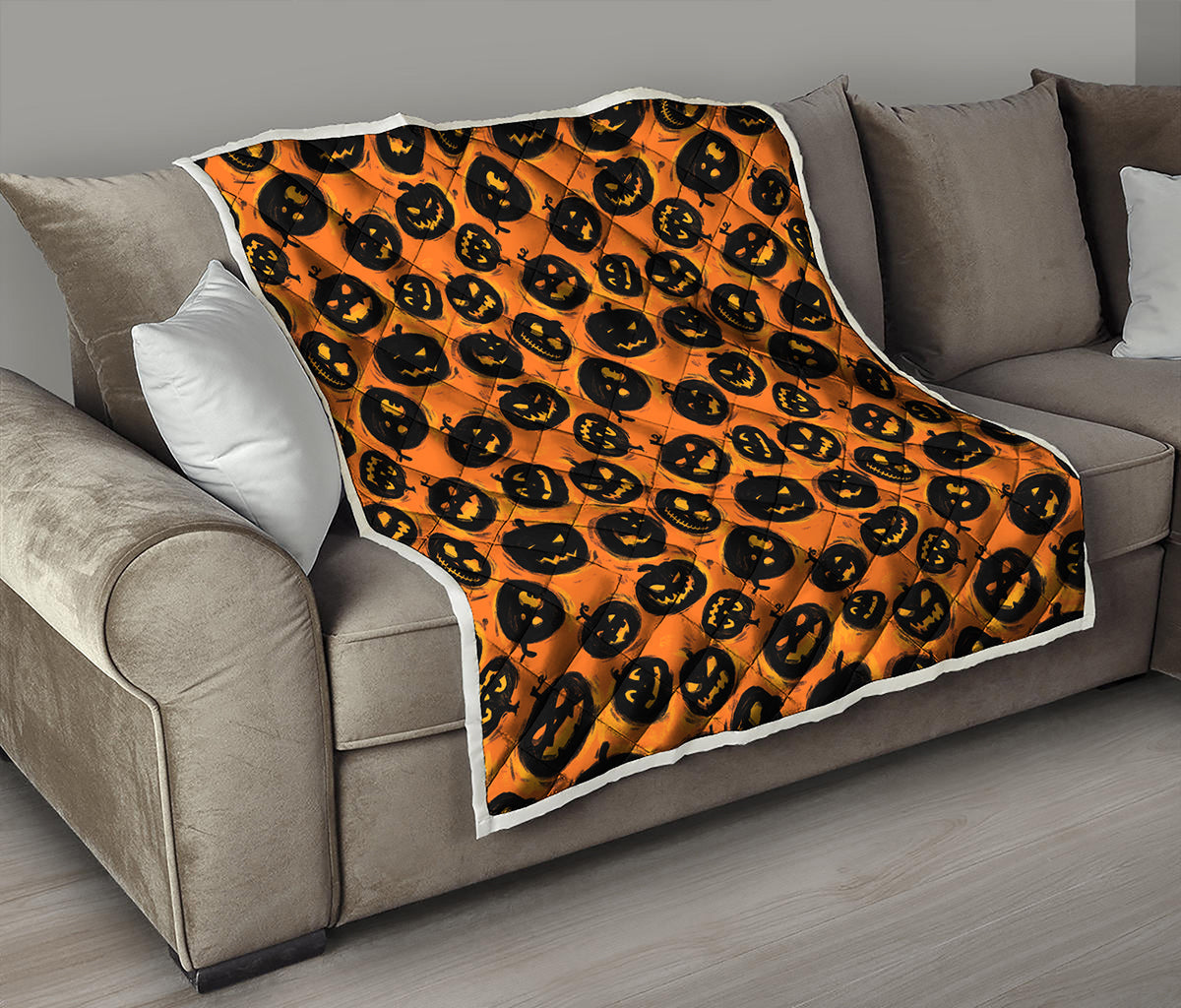 Black Halloween Pumpkin Pattern Print Quilt