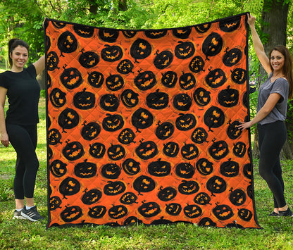Black Halloween Pumpkin Pattern Print Quilt