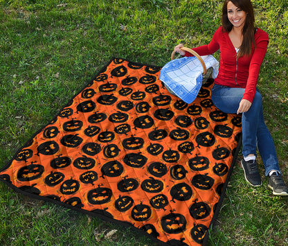 Black Halloween Pumpkin Pattern Print Quilt