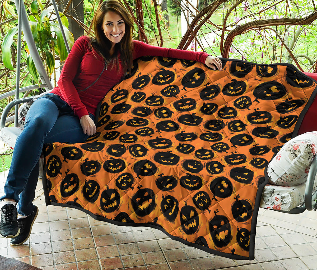 Black Halloween Pumpkin Pattern Print Quilt