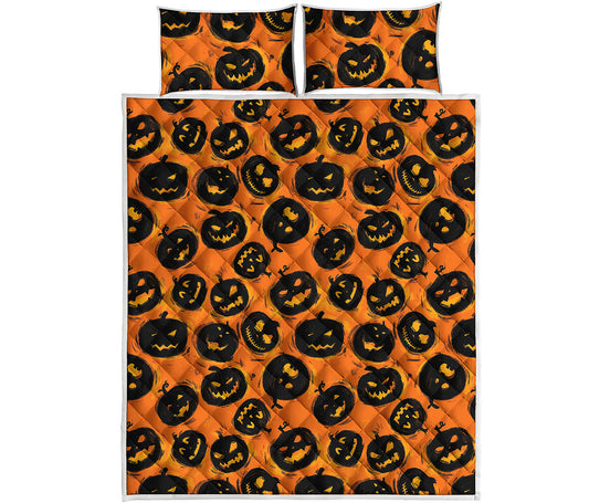 Black Halloween Pumpkin Pattern Print Quilt Bed Set