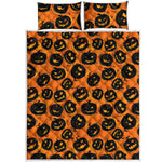 Black Halloween Pumpkin Pattern Print Quilt Bed Set