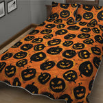 Black Halloween Pumpkin Pattern Print Quilt Bed Set