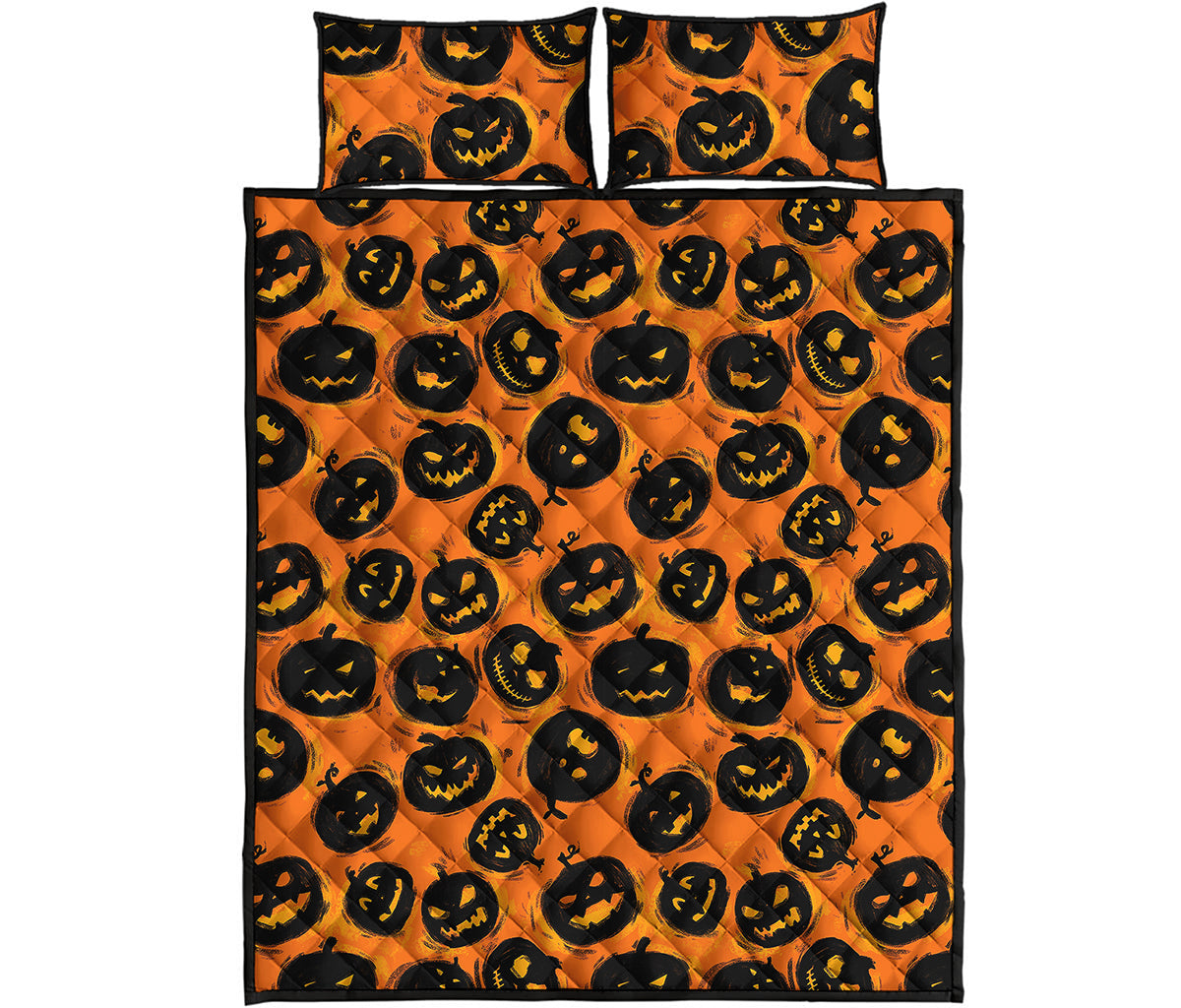 Black Halloween Pumpkin Pattern Print Quilt Bed Set