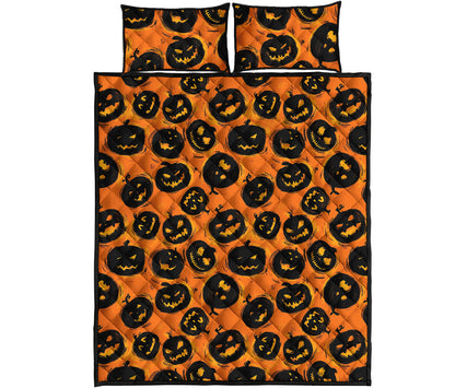 Black Halloween Pumpkin Pattern Print Quilt Bed Set
