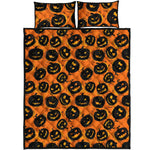 Black Halloween Pumpkin Pattern Print Quilt Bed Set