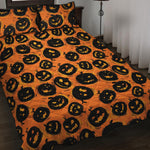 Black Halloween Pumpkin Pattern Print Quilt Bed Set