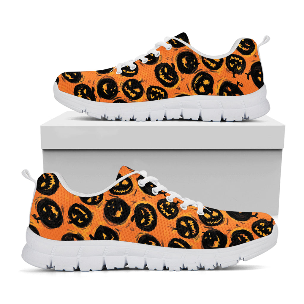 Black Halloween Pumpkin Pattern Print White Sneakers