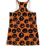 Black Halloween Pumpkin Pattern Print Women's Racerback Tank Top