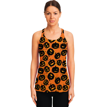 Black Halloween Pumpkin Pattern Print Women's Racerback Tank Top