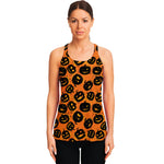 Black Halloween Pumpkin Pattern Print Women's Racerback Tank Top