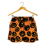 Black Halloween Pumpkin Pattern Print Women's Shorts