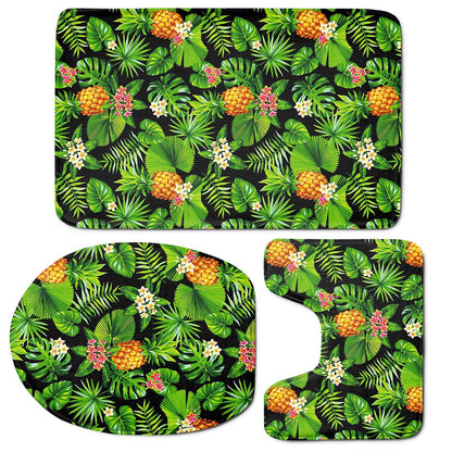 Black Hawaiian Pineapple Pattern Print 3 Piece Bath Mat Set