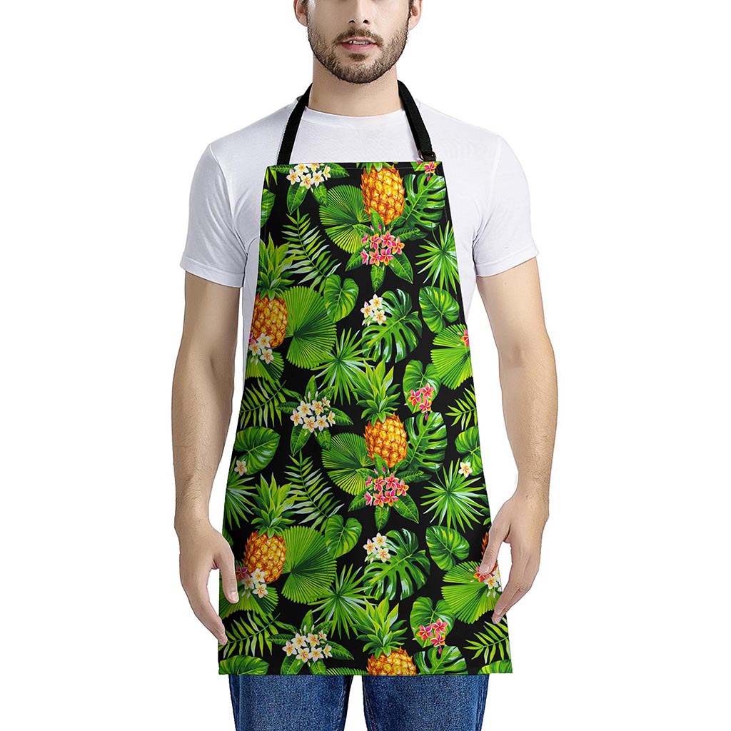 Black Hawaiian Pineapple Pattern Print Apron