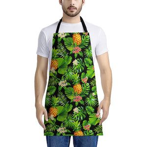 Black Hawaiian Pineapple Pattern Print Apron