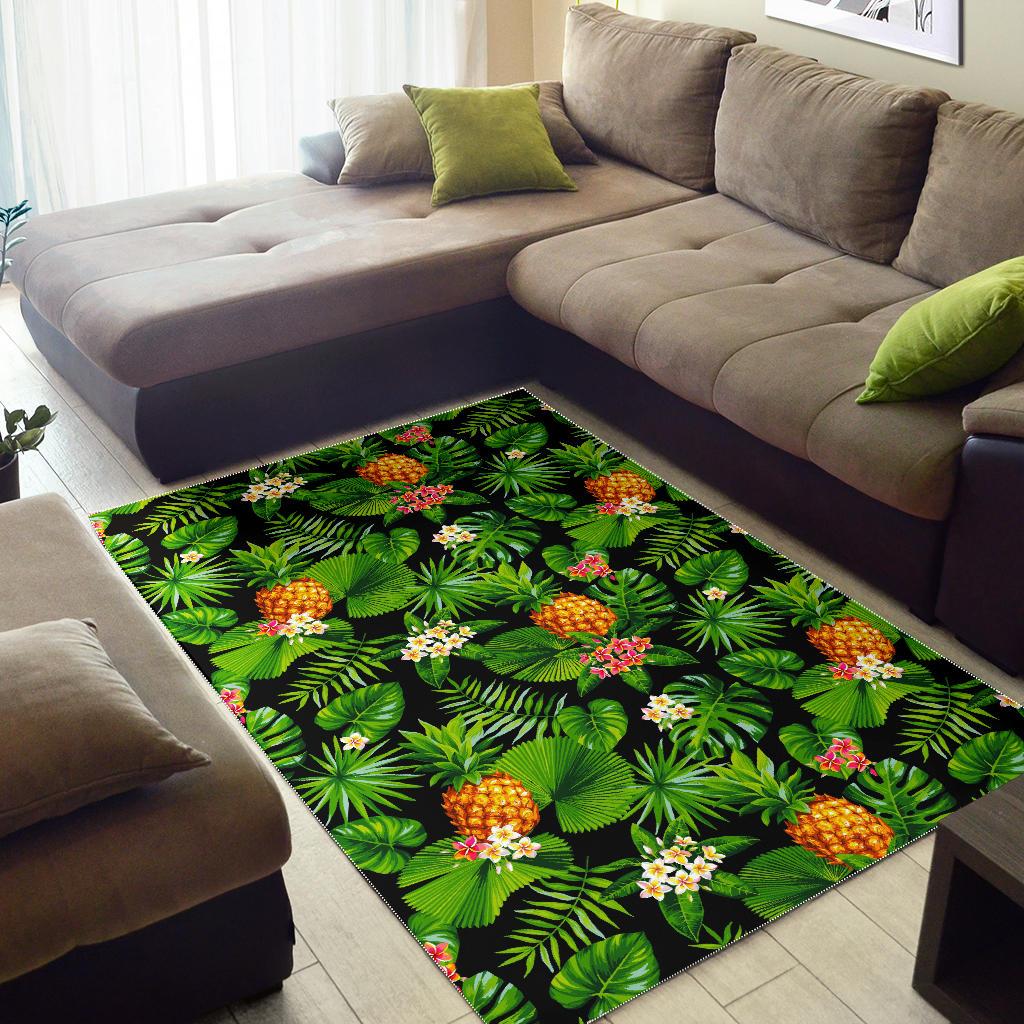 Black Hawaiian Pineapple Pattern Print Area Rug GearFrost