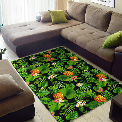 Black Hawaiian Pineapple Pattern Print Area Rug GearFrost