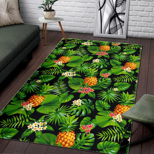 Black Hawaiian Pineapple Pattern Print Area Rug GearFrost