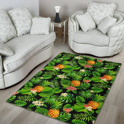 Black Hawaiian Pineapple Pattern Print Area Rug GearFrost