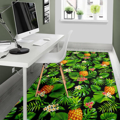 Black Hawaiian Pineapple Pattern Print Area Rug GearFrost