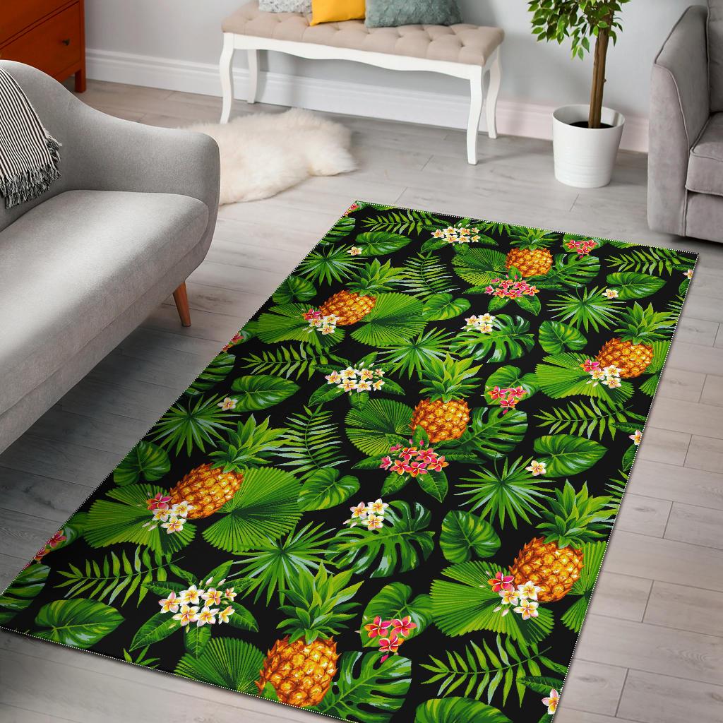 Black Hawaiian Pineapple Pattern Print Area Rug GearFrost