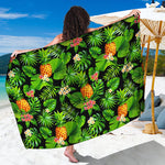 Black Hawaiian Pineapple Pattern Print Beach Sarong Wrap