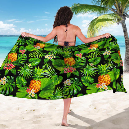 Black Hawaiian Pineapple Pattern Print Beach Sarong Wrap