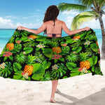 Black Hawaiian Pineapple Pattern Print Beach Sarong Wrap