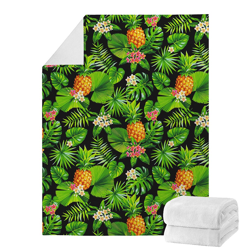 Black Hawaiian Pineapple Pattern Print Blanket