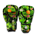 Black Hawaiian Pineapple Pattern Print Boxing Gloves